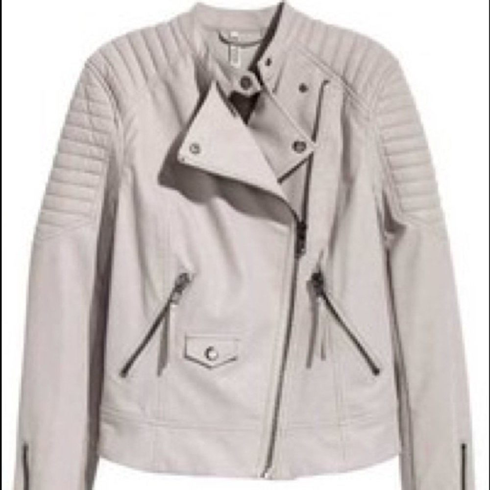 NWOT Gray Beige Faux Leather Jacket